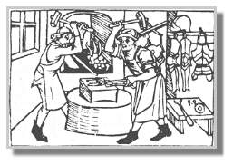Dieser Holzschnitt aus Rodericus Zamorensis Spiegel des menschlichen Lebens von 1477 ziert den Einband von "Schmiede Brunsema". Diese von Agate Helling zur Veröffentlichung vorbereitete Schrift behandelt ausführlich die Historie einer Schmiede in Rhauder-Wester-Fehn