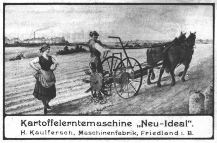 Kartoffelerntemaschine "Neu-Ideal", Reklamekarte aus Bayern.